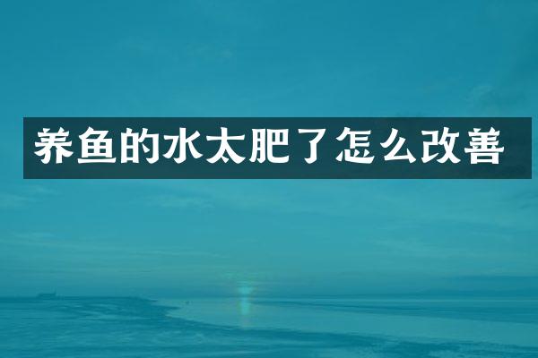 养鱼的水太肥了怎么改善